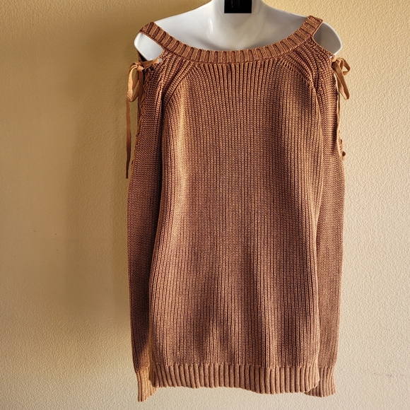 Do+BE Women's Lace Up Open Shoulder Cable Knit Sweater Raw Sieena Size M - Picture 5 of 12